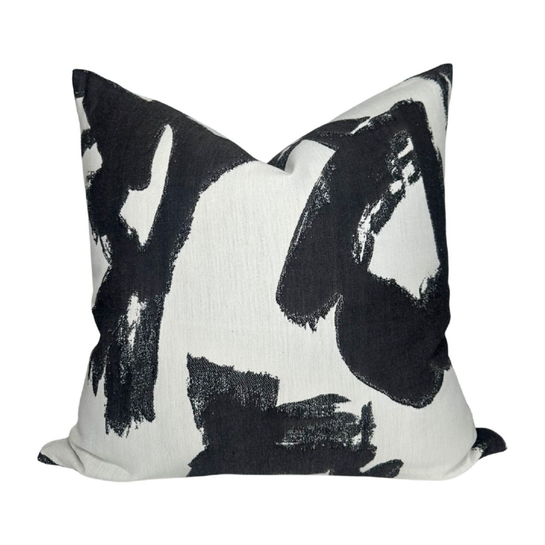 Brushstrokes Pillow Cover in Ebony, Indoor Outdoor Pillows