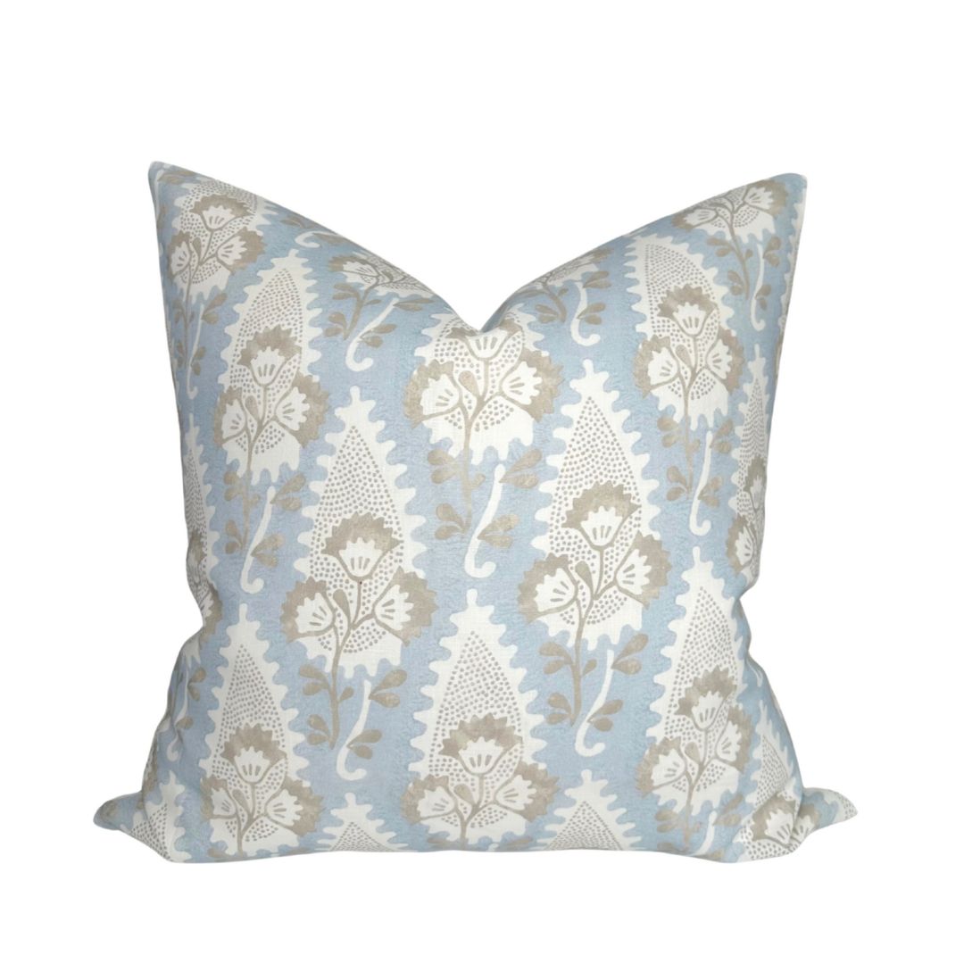 Cornwall Floral Pillow Cover in Sky Blue