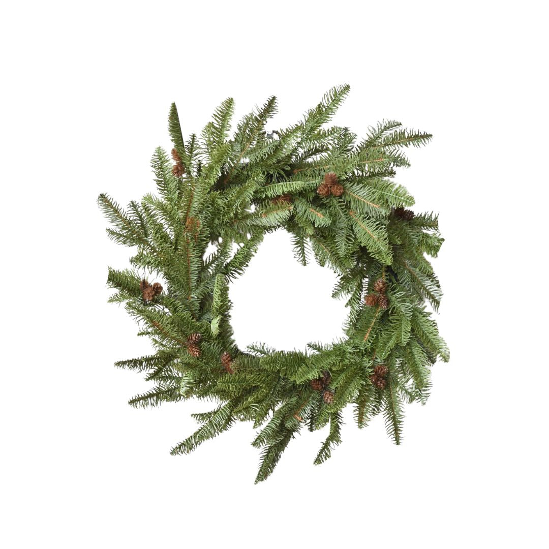 24" Faux Green Spruce Real Touch Wreath w/Faux Pinecones