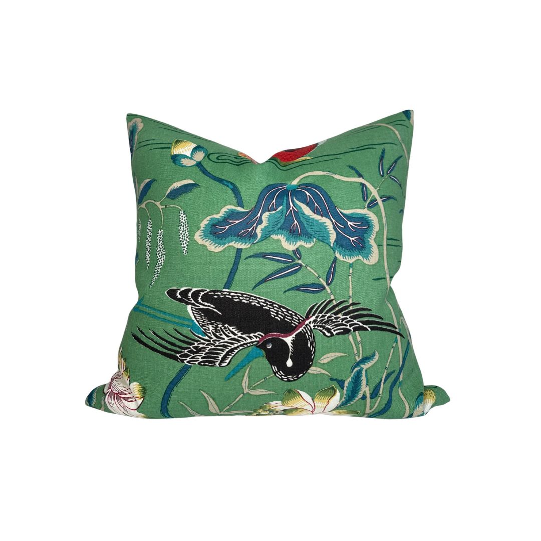 Lotus Garden Pillow Cover in Jade Green, Schumacher Textiles