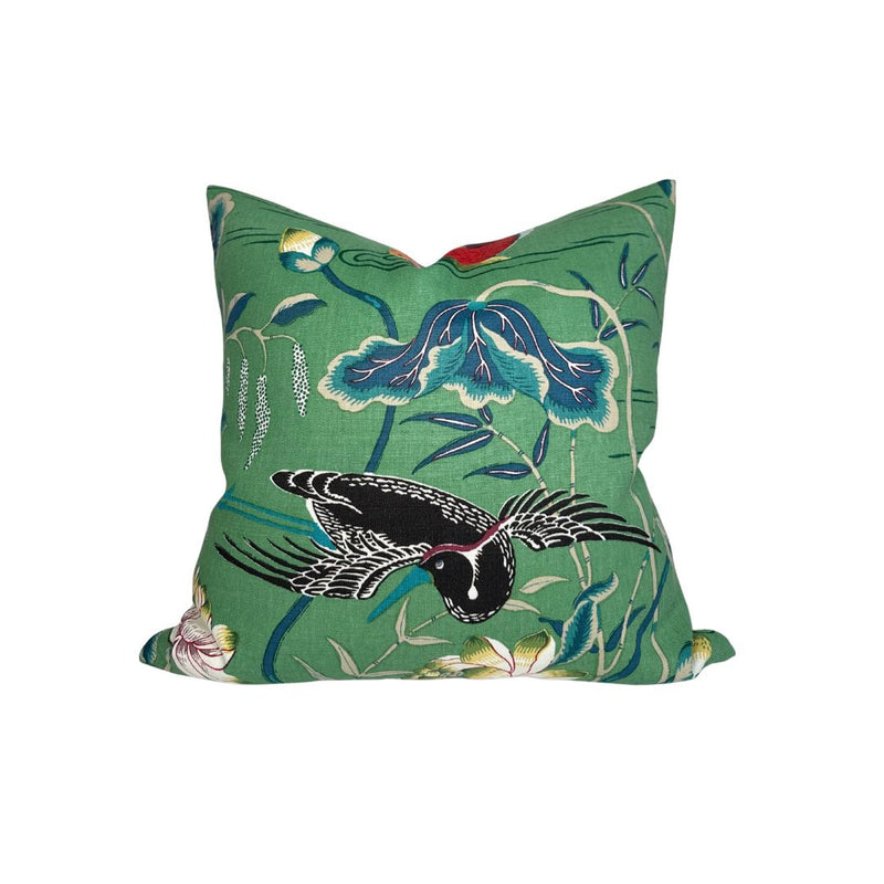 Lotus Garden Pillow Cover in Jade Green, Schumacher Textiles