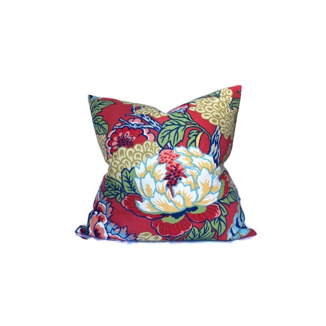 Honshu Pillow Cover in Coral and Green