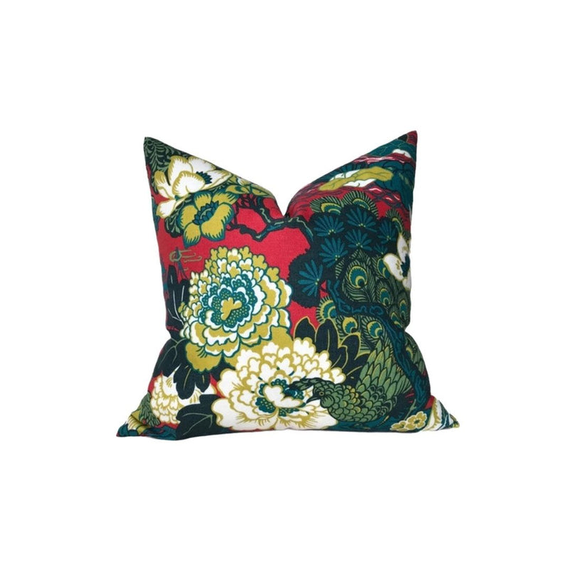 Shanghai Peacock Pillow Cover in Cerise, Schumacher Textiles