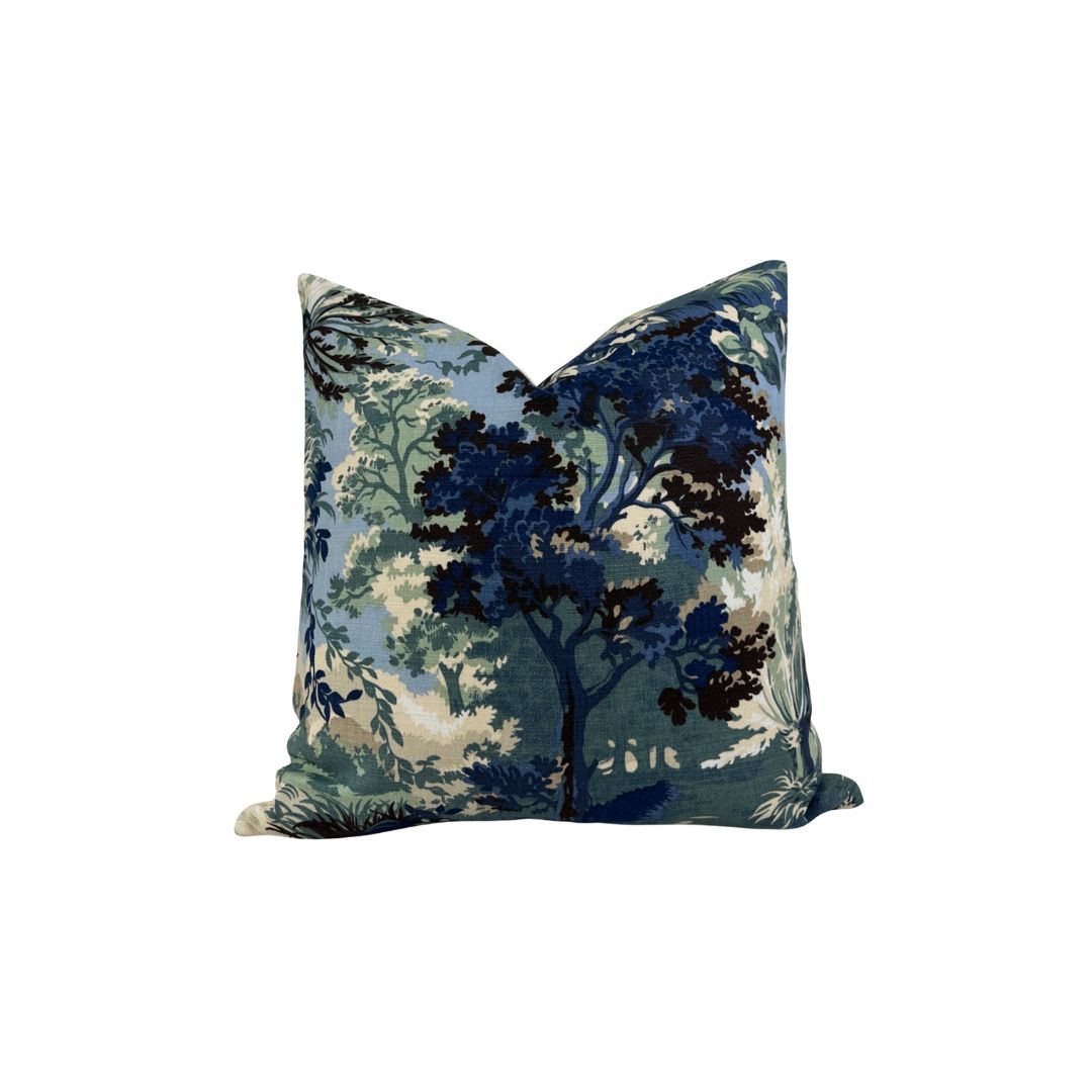 Lincoln Toile Pillow Cover in Navy and Green