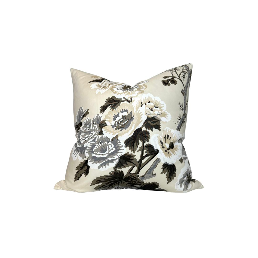 Pyne Hollyhock Pillow Cover in Charcoal, Schumacher Textiles