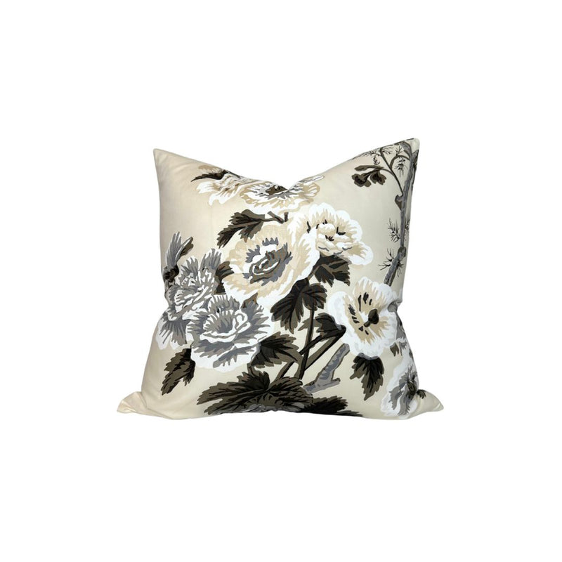 Pyne Hollyhock Pillow Cover in Charcoal, Schumacher Textiles