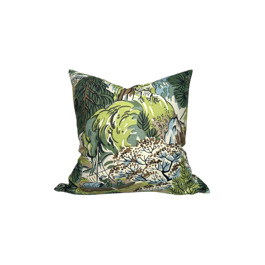 Pagoda Pillow Cover in Green + Brown