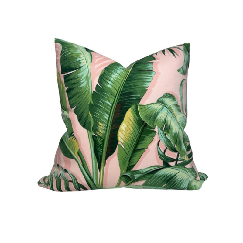 Palm Leaf Pillow Cover in Pink + Green