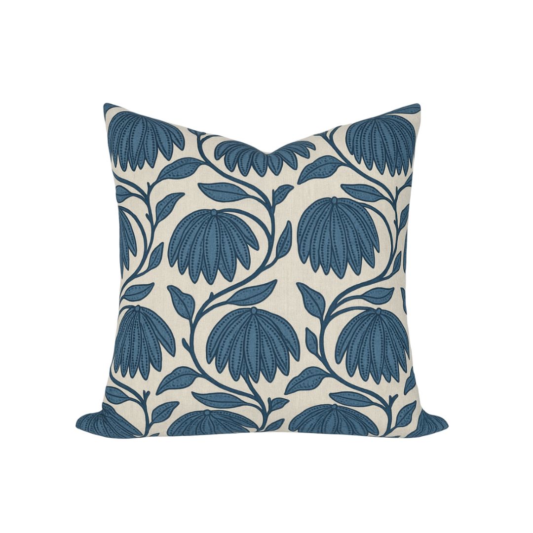 Desert Floral Pillow Cover in Mineral Blue