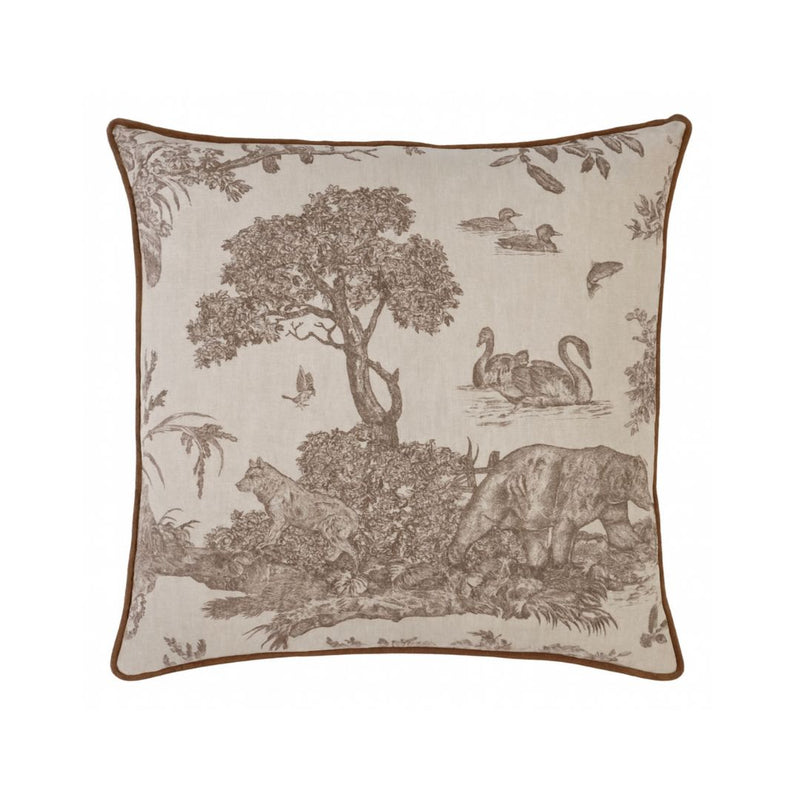 Western Toile Pillow Cover in Sepia Brown, Schumacher Textiles