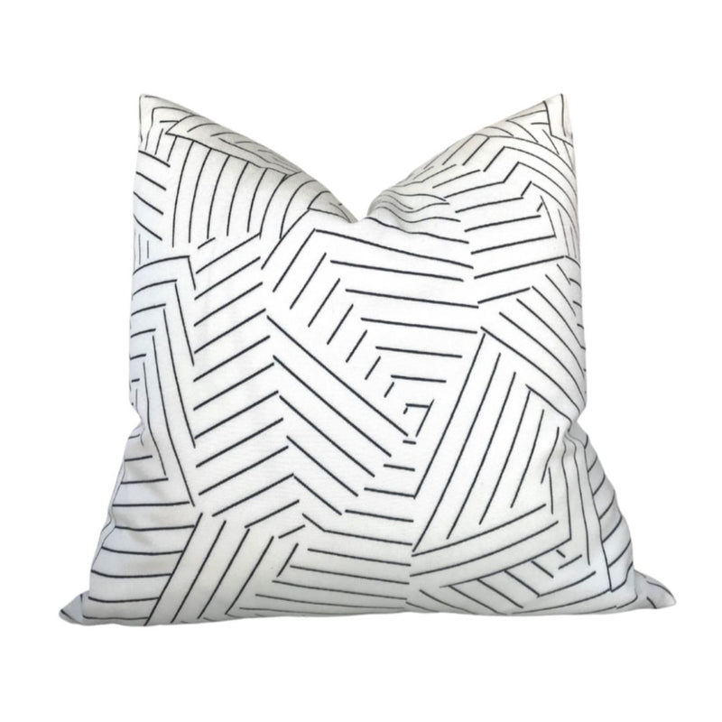 Deconstructed Stripe Pillow Cover in Black, Indoor Outdoor Pillows, Schumacher Textiles