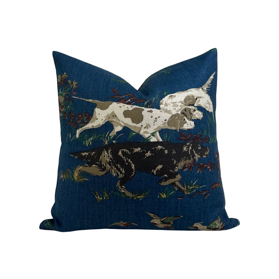 Pointers Pillow Cover in Navy Blue, Schumacher Textiles