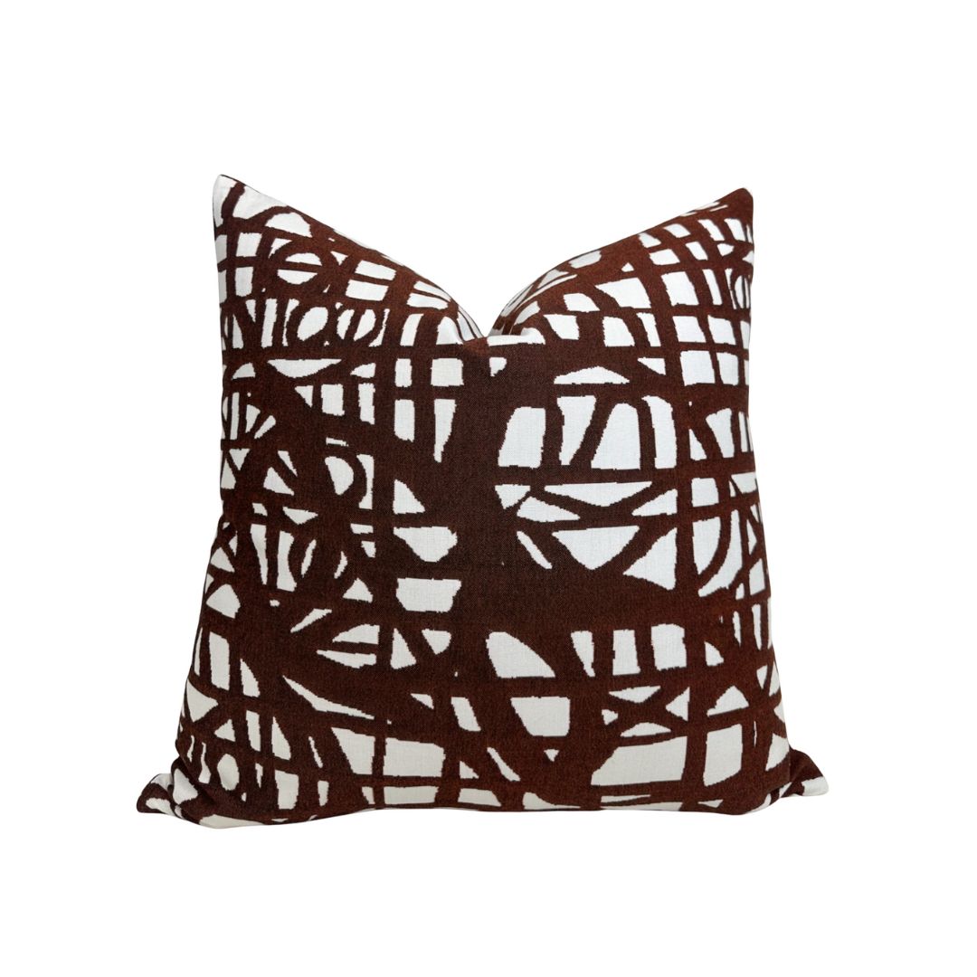 Ecriture Pillow Cover in Rust, Indoor Outdoor Pillow, Holly Hunt Textiles