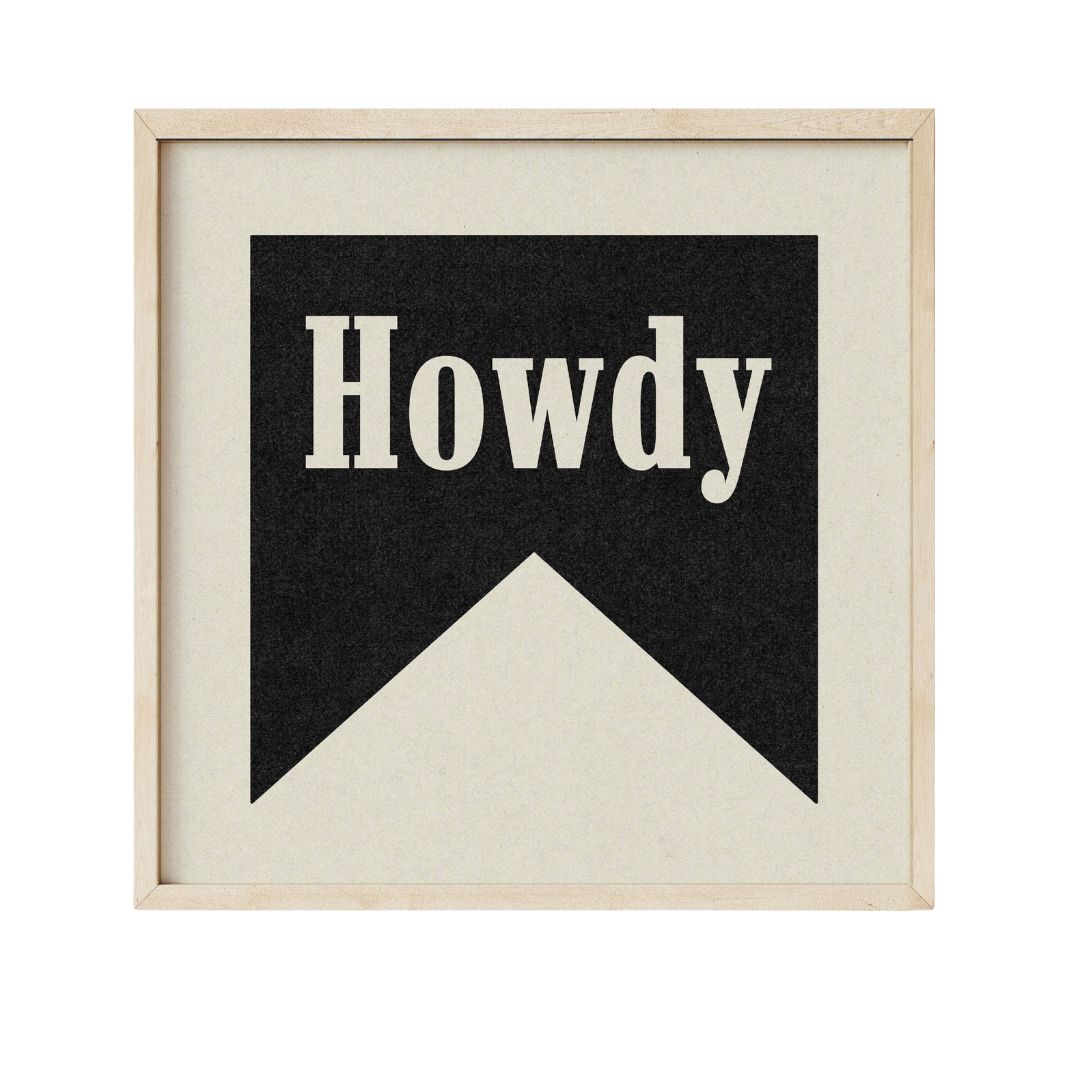 Howdy Black Banner Tab Typography Square Art Print