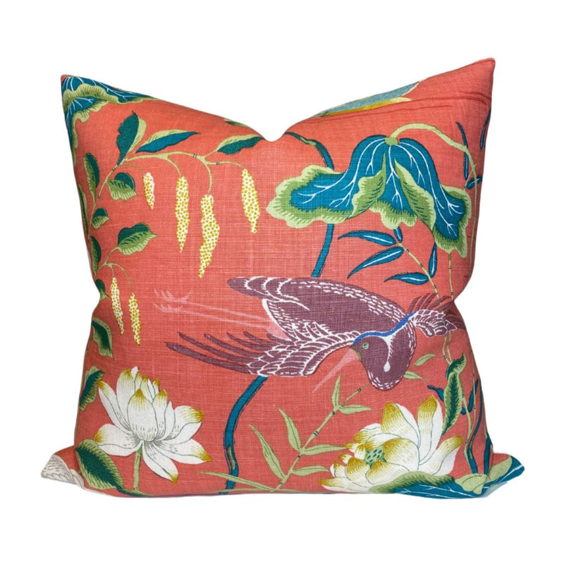 Lotus Garden Pillow Cover in Red, Schumacher Textiles