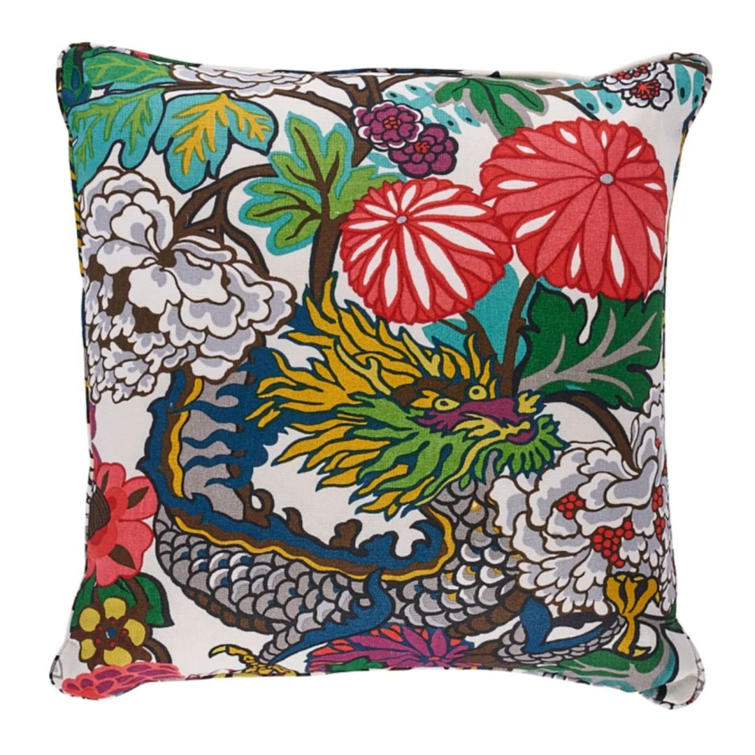 Chiang Mai Dragon Pillow Cover in Alabaster, Schumacher Textiles