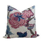 Indienne Jacobean Pillow Cover in Raspberry and Blue, Thibaut Pillows