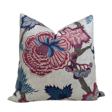 Indienne Jacobean Pillow Cover in Raspberry and Blue, Thibaut Pillows