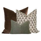 Truffle Velvet Pillow Cover styled on a neutral sofa in a designer living room