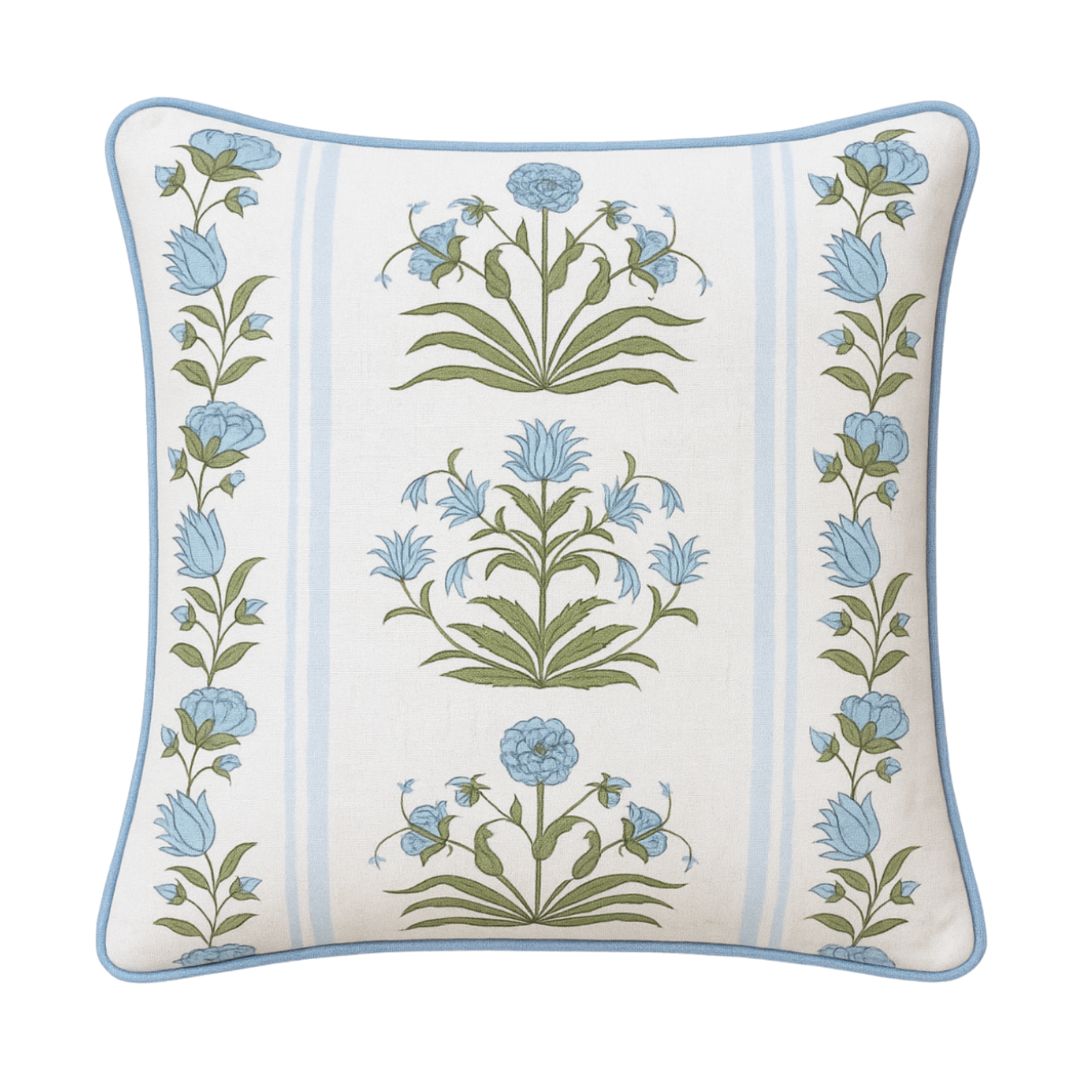 Royal Poppy Stripe Pillow Cover in Sky, Schumacher Textiles