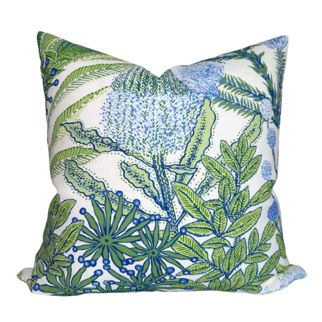 Protea Performance Pillow Cover in Blue + Green