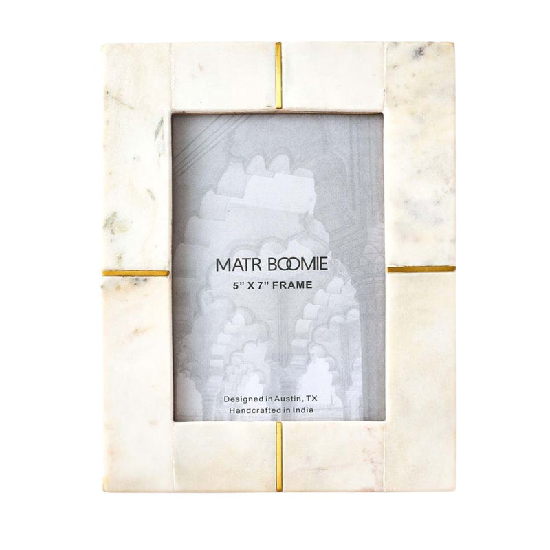 Sammita 5x7 White Picture Frame - Carved Marble Brass Inlay