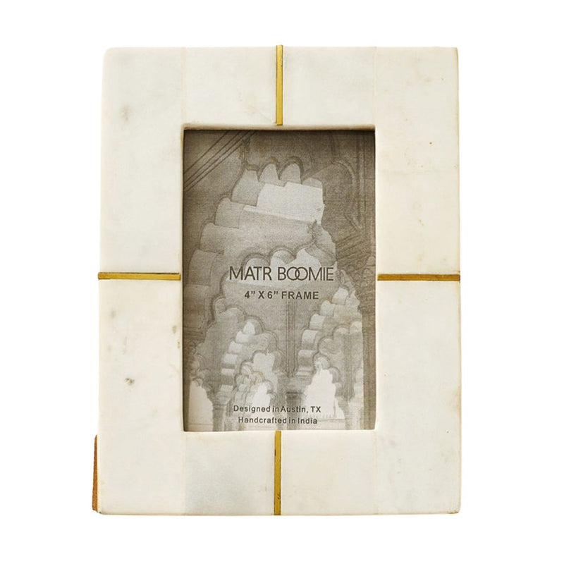 Sammita 4x6 White Picture Frame - Carved Marble Brass Inlay
