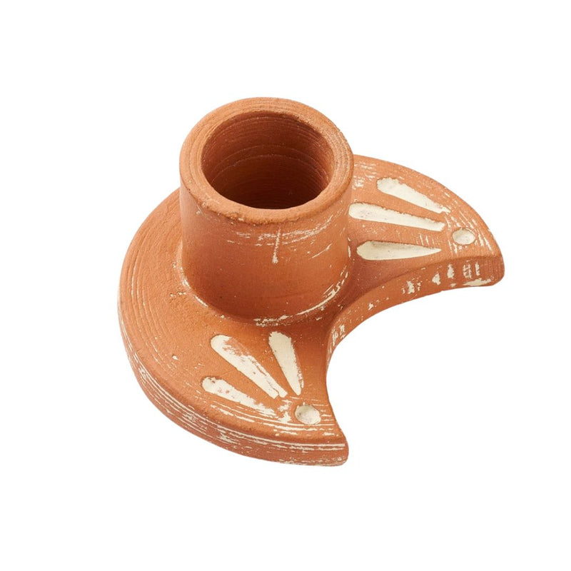 Daksha Crescent Moon Taper Candle Holder - terracotta