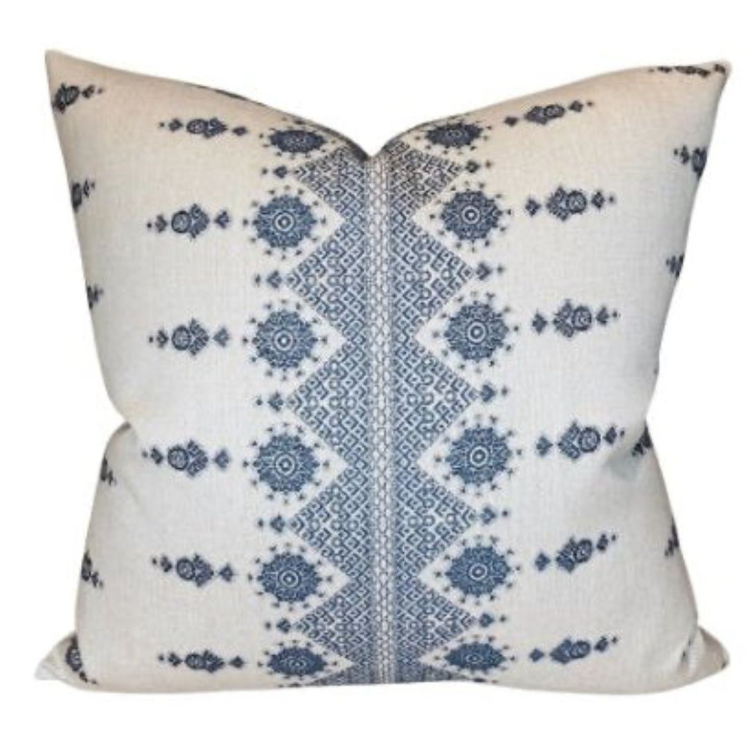 Carmania Pillow Cover in Indigo on Natural, Indoor Outdoor Pillows, Peter Dunham Textiles