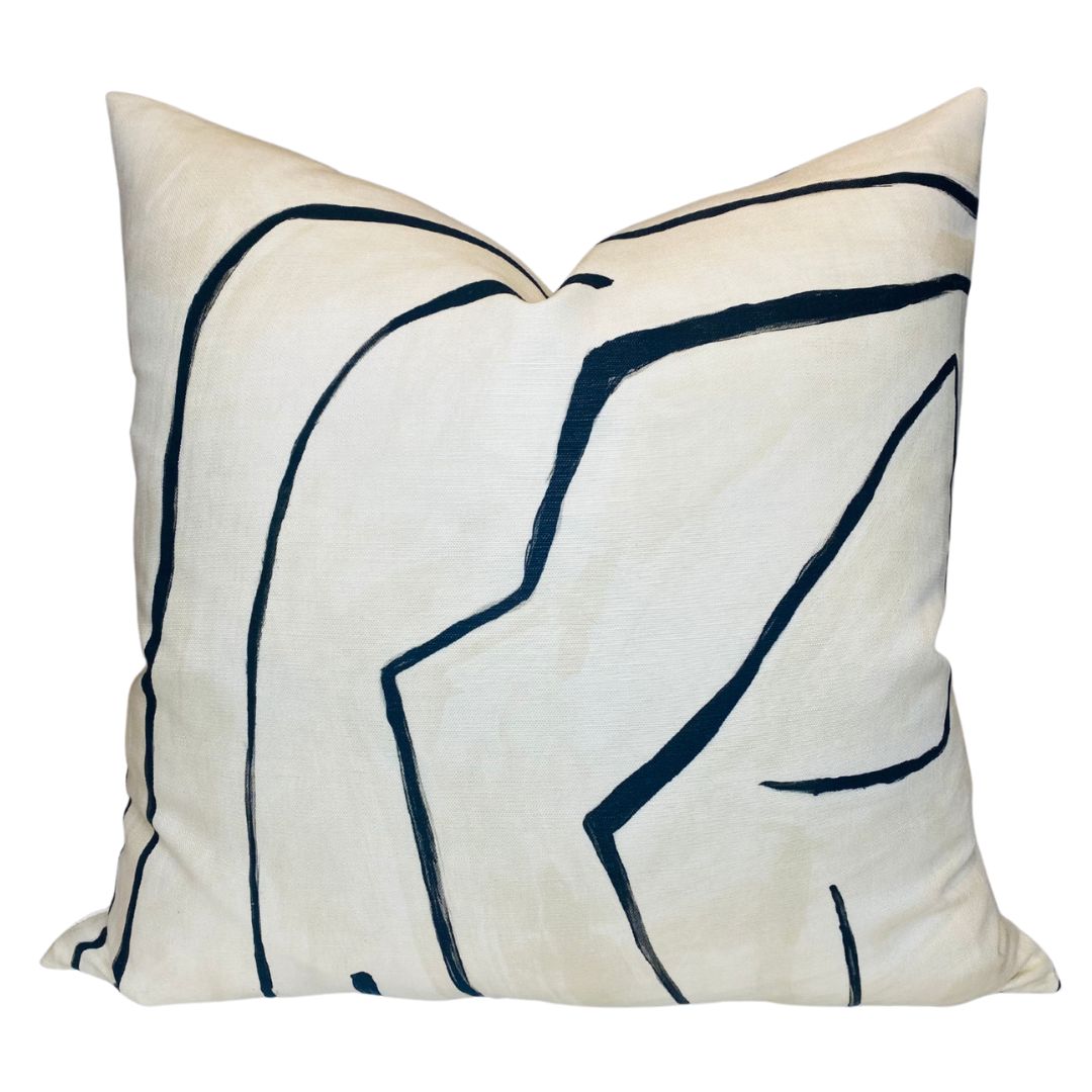 Graffito Pillow Cover in Ivory Linen Onyx, Kelly Wearstler Textiles
