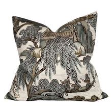 Asian Scenic Pillow Cover in Grey