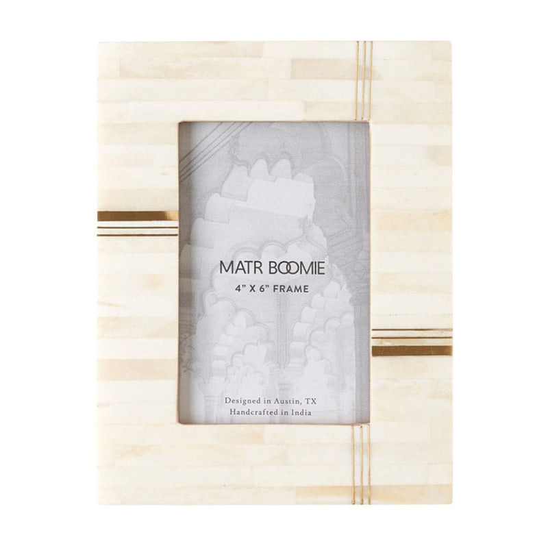 Mukhendu 4x6 Cream Picture Frame - Carved Bone, Brass Bar
