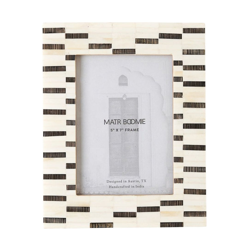 Mukhendu 5x7 Black & White Picture Frame - Hand Carved Bone