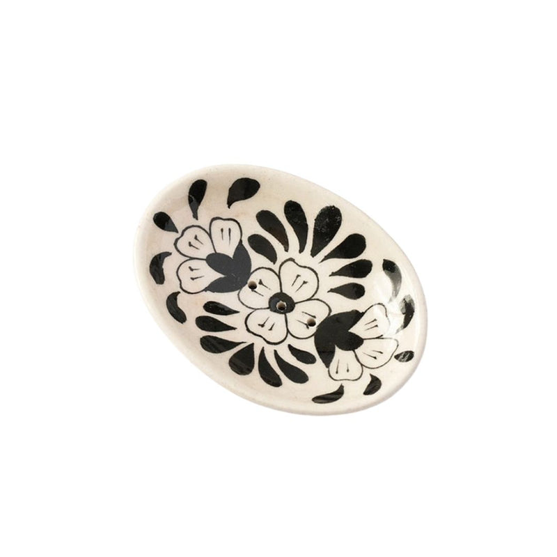 Lalita Soap Dish - Hand-Painted Black, White