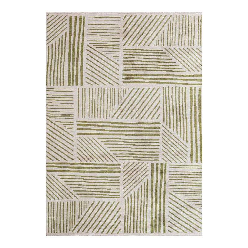 Green Meadow Patterned White Rug - Nature-Inspired Area Rug | Alpken