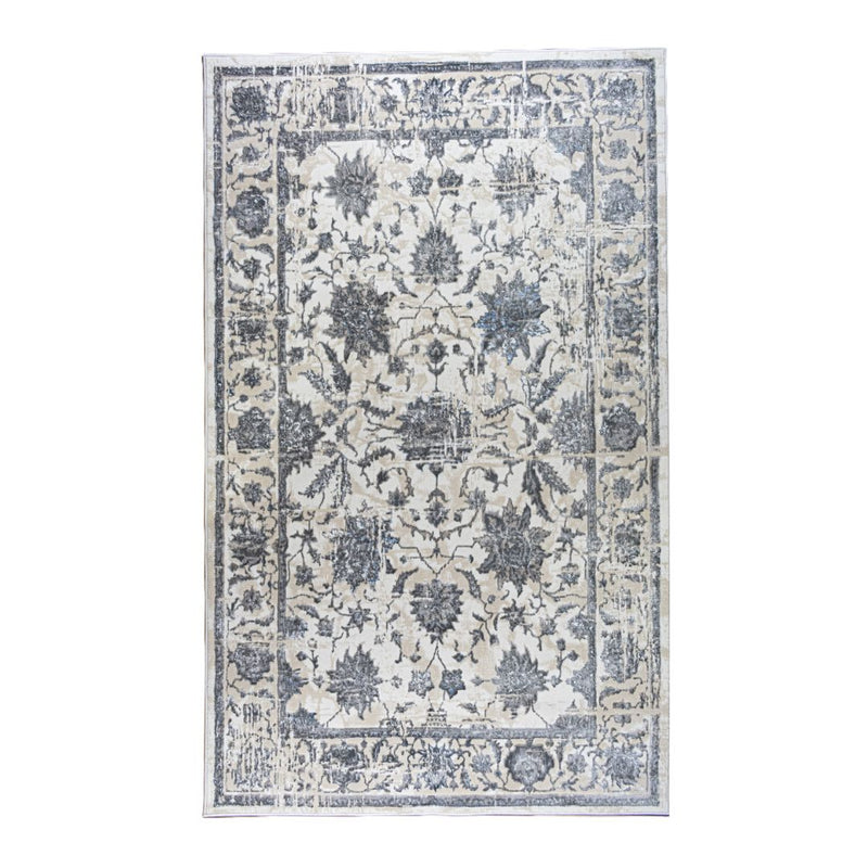 ROY's Home High&Low Area Rugs, Big Flower Vintage Lines Effect, Shiny Dark and Silver Effect