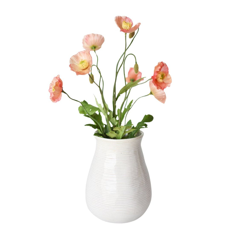 15" Faux Poppy Bush Coral Orange Salmon Bush