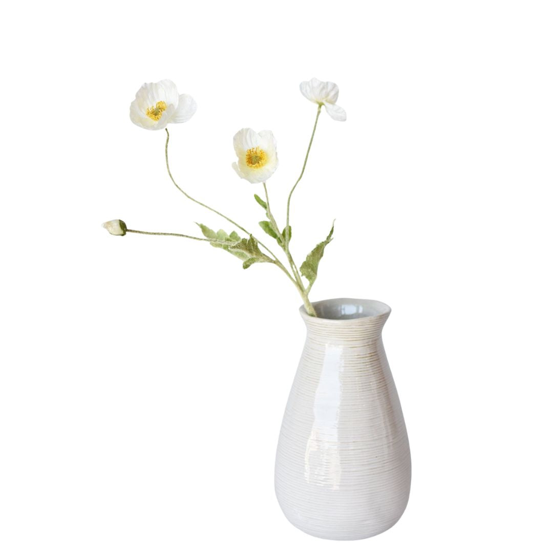 24" Faux White Poppy Stem
