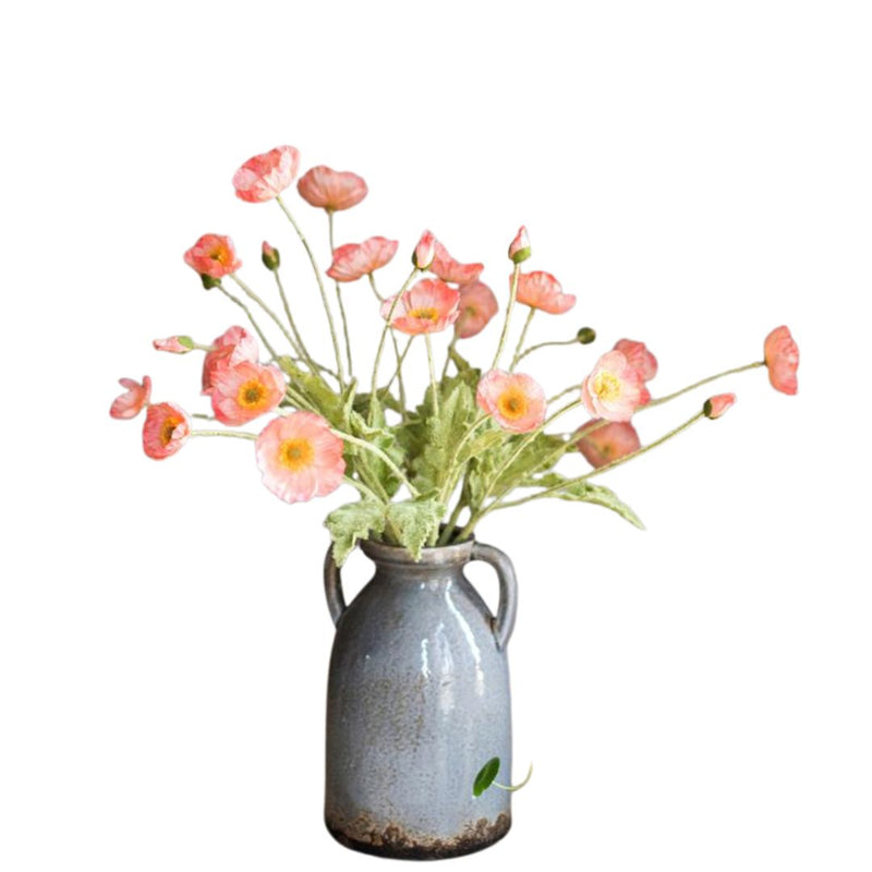 Faux Silk Silk Common Poppy Flower Stem in Pink or White 22" Tall