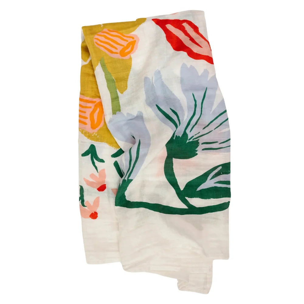 Cottage Garden floral muslin swaddle blanket 47x47