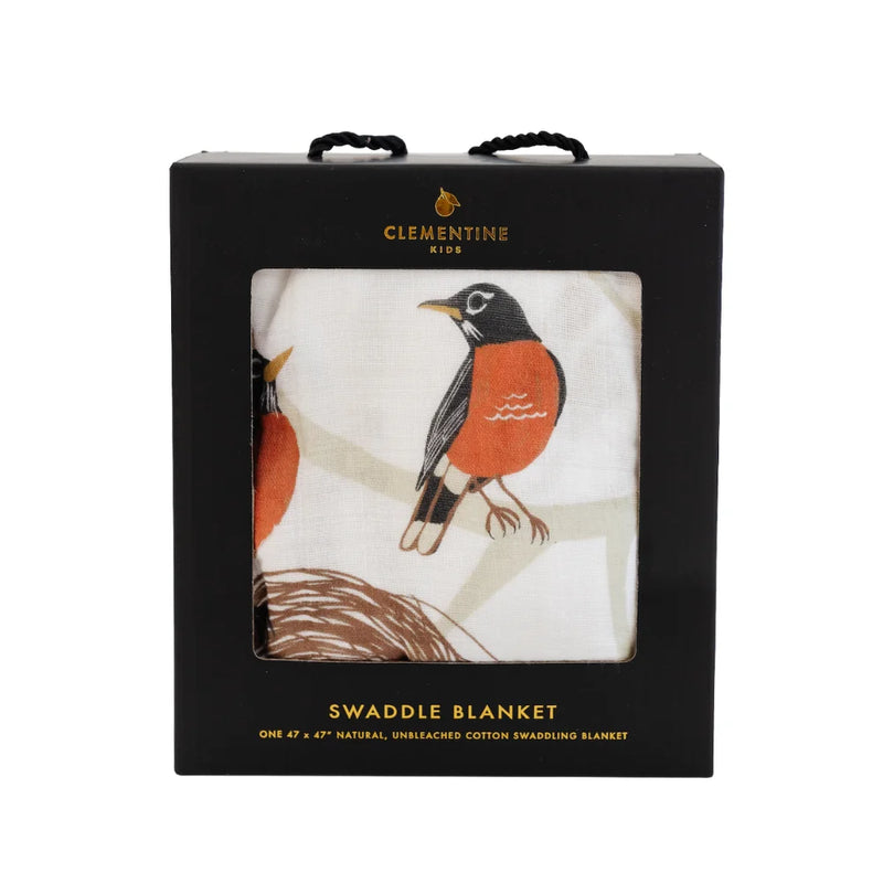 For the Birds muslin swaddle blanket with bird print