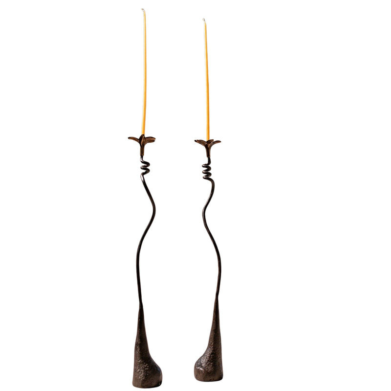Handmade Iron Ferra Lily Candle Holders Set - Antique Bronze Taper