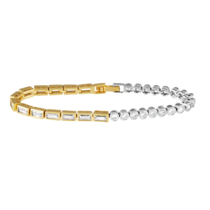 Adrian Two-Tone Bezel Tennis Bracelet with gold and silver bezels