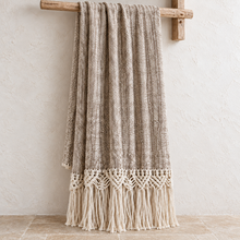 Mountain macramé cotton throw in brown