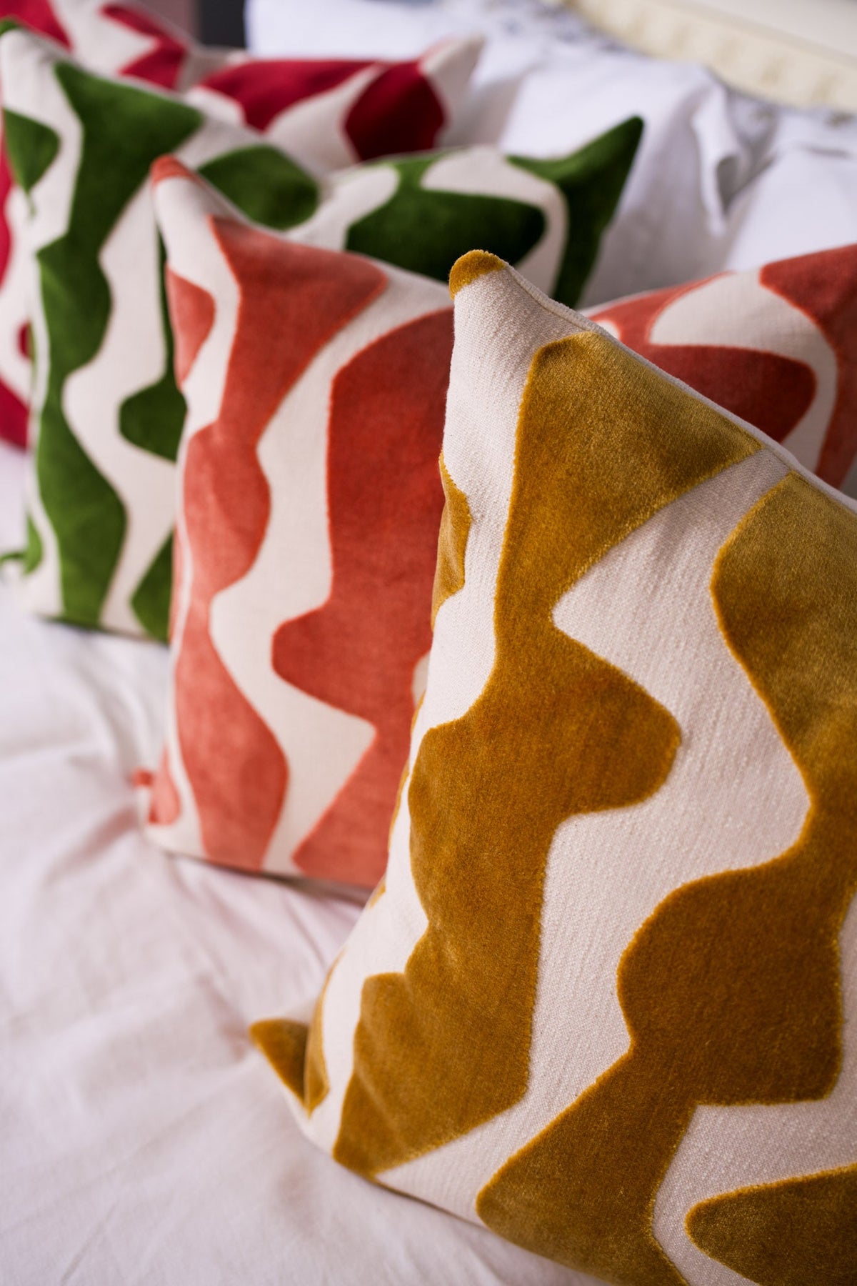 Emerson gold velvet abstract wave pillow cover, view 3