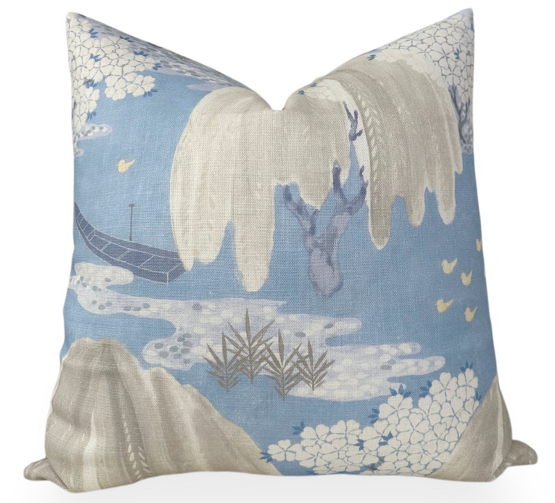 Ready to Ship, 20x20 Willow Tree Floral Pillow Cover in Spa Blue