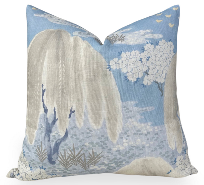 Ready to Ship, 20x20 Willow Tree Floral Pillow Cover in Spa Blue
