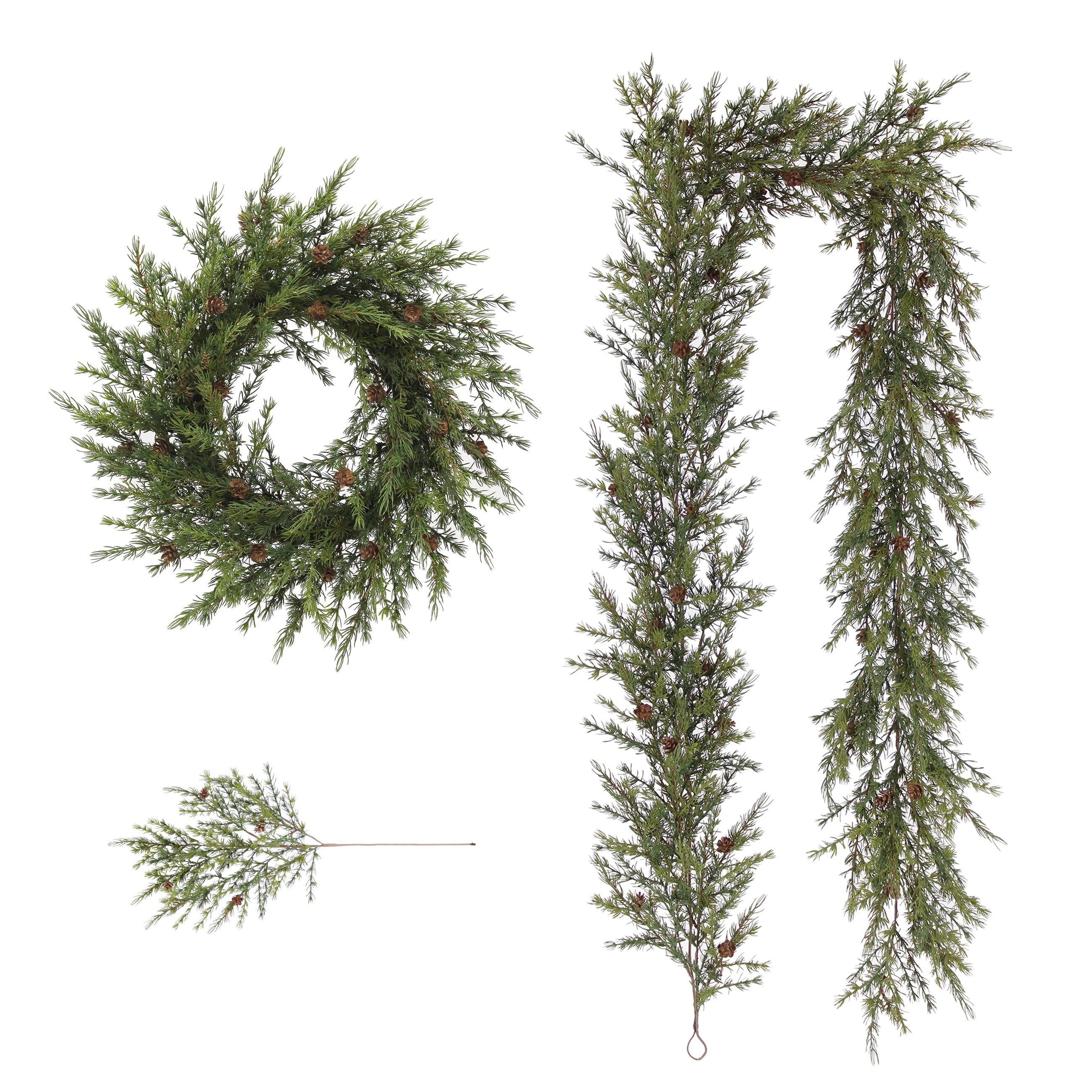 Natural-Looking Artificial Pine Garland with Pinecones