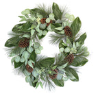 Magnolia Eucalyptus Pinecone Pine Needle Wreath Unlit White Background