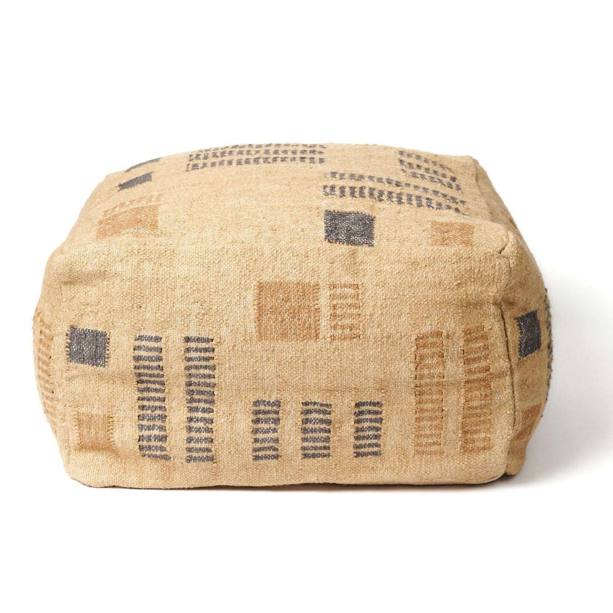 Wheat geometric jute cotton handloom pouf cover, 24x24 – One Affirmation